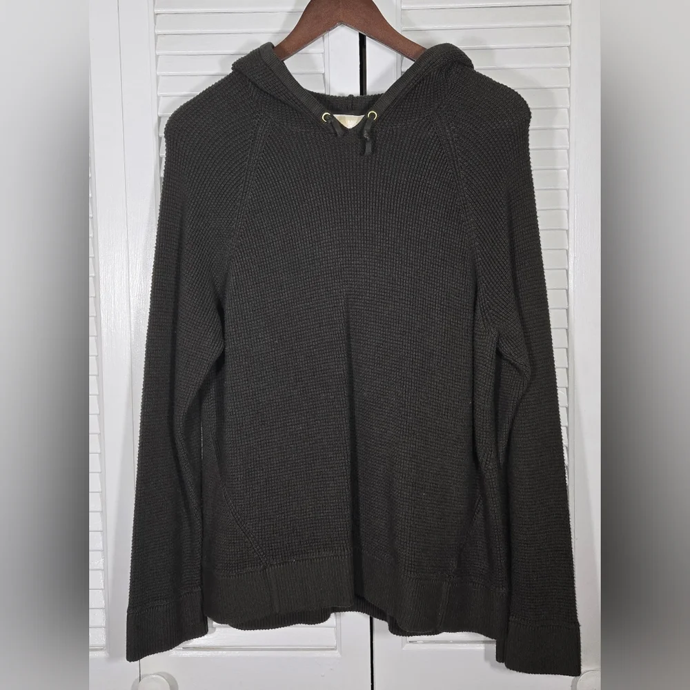 Michael Kors Waffle Weave Pullover Long Sleeve Olive Green Hoodie Sz XL